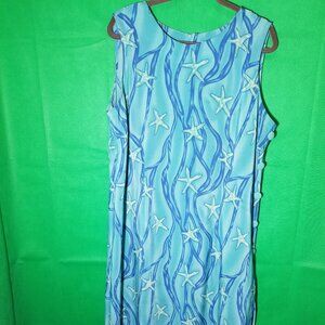 R&K Original Women 18W Sleeveless Midi Dress Hawaiian Tropical Star Button Slit